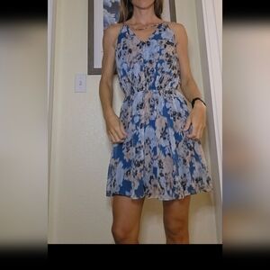 Floral Blue Sleeveless Dress